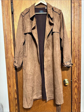 Faux Suede Trench Coat Brown Medium